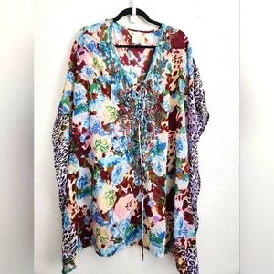 SHEER FLORAL‎ AND ANIMAL PRINT BEADED KAFTAN